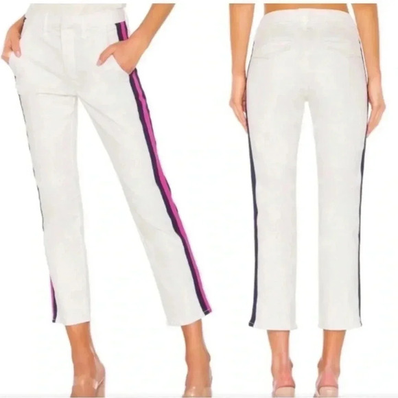 Mother The Straight Ankle Prep White Cropped Jeans Chalk Racer Stripe Size 27 - Picture 2 of 10